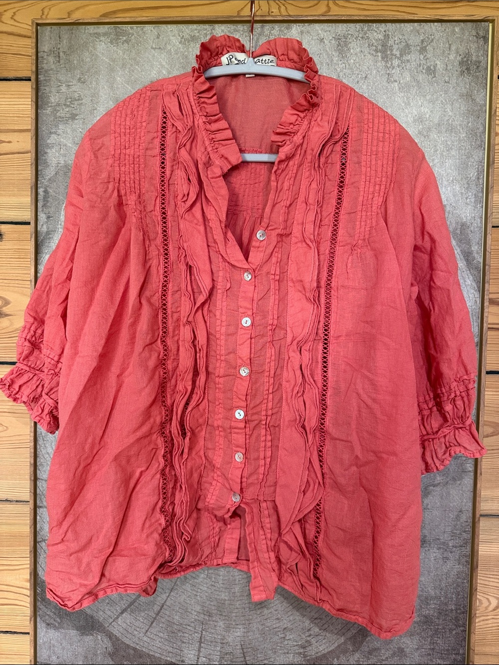 Sundance Catalog Large Ruffled Button-Front Women’s Top in Coral